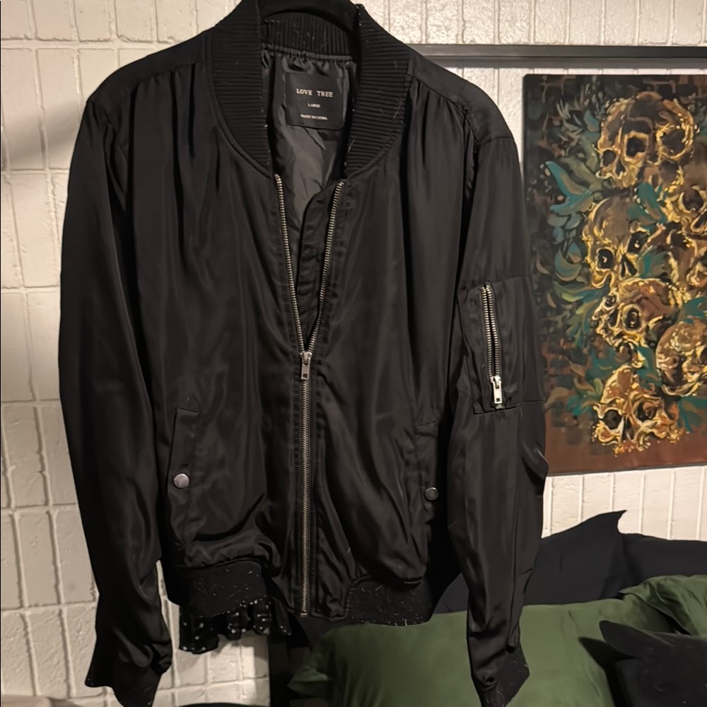 Love Tree Black Bomber Jacket Classic Varsity Style